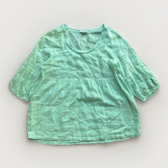 Tianello Linen Shelby Blouse 3/4 Sleeve Babydoll Empire Mint Green Size Small - Picture 1 of 12